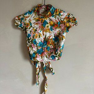 Zimmermann Cropped Floral-Print Linen Top SZ 0